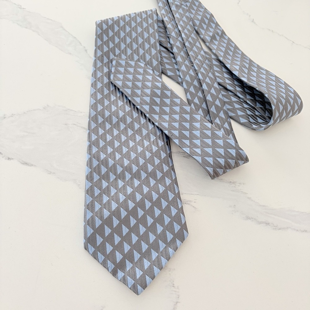 Charvet Place Vendome Silk Tie Blue Grey Geometric Mens Accessories France